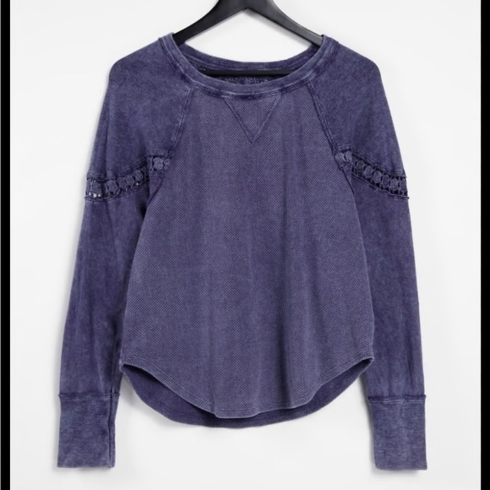Free People Luella long sleeve jersey top in blue small